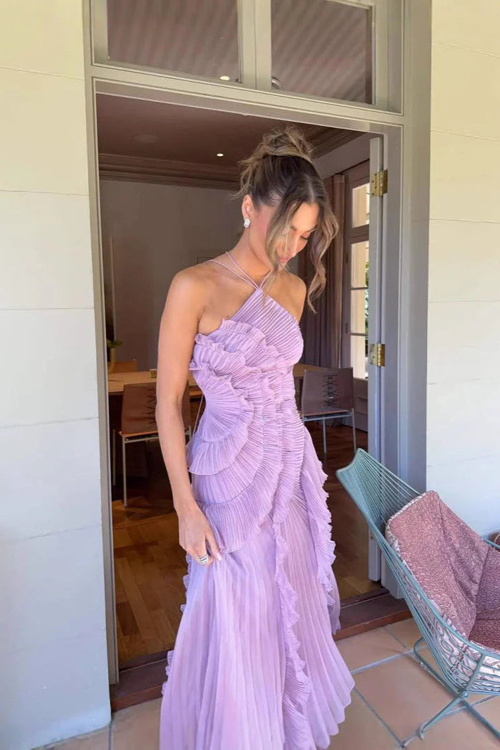 Elegant Maxi Dress | Pleated Ruffled Design for Effortless Style | Sleeveless Midi Dress for Summer Events