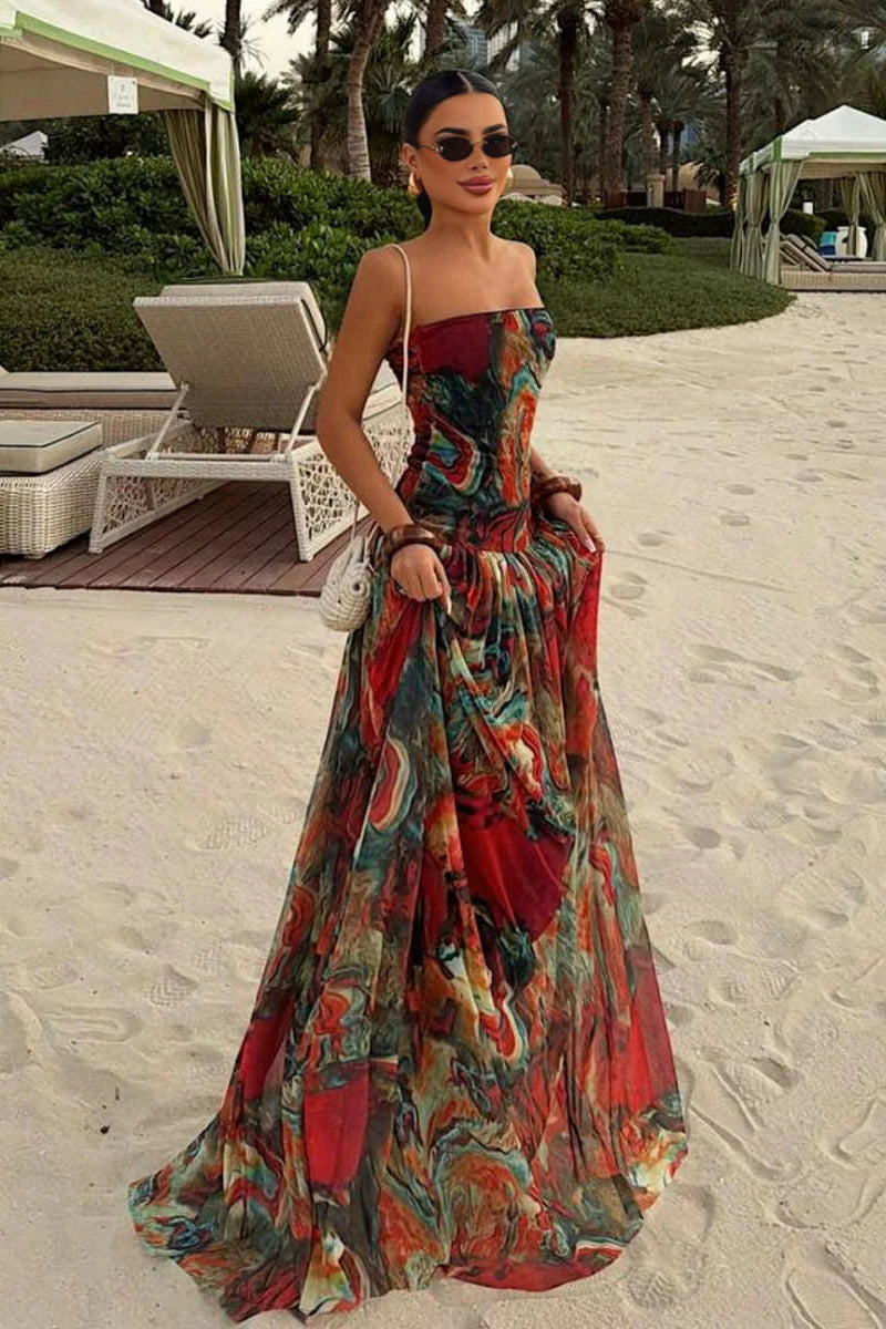 Elegant Maxi Dress | Strapless Long Dress with Pleated Detail | Timeless Style for Special Occasions