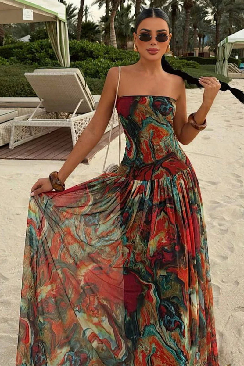 Elegant Maxi Dress | Strapless Long Dress with Pleated Detail | Timeless Style for Special Occasions