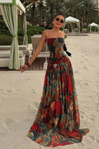 Elegant Maxi Dress | Strapless Long Dress with Pleated Detail | Timeless Style for Special Occasions