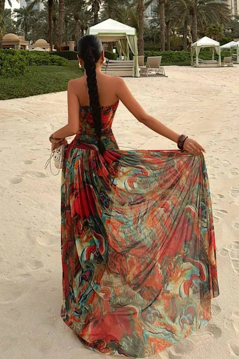 Elegant Maxi Dress | Strapless Long Dress with Pleated Detail | Timeless Style for Special Occasions