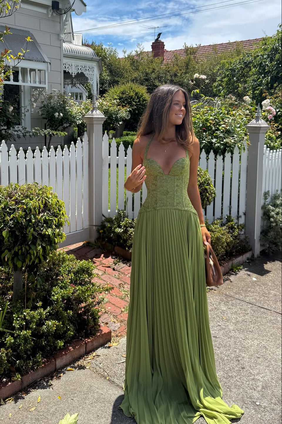 Elegant Maxi Dress with Lace Corset Bodice & Flowing Skirt for Women | Timeless Long Dress for Special Occasions