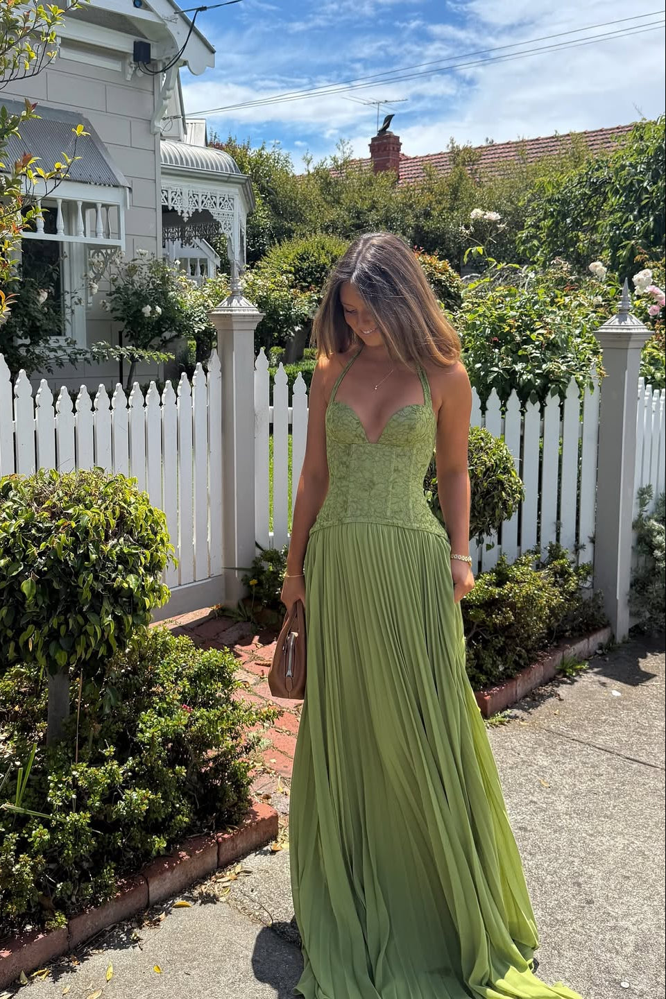 Elegant Maxi Dress with Lace Corset Bodice & Flowing Skirt for Women | Timeless Long Dress for Special Occasions