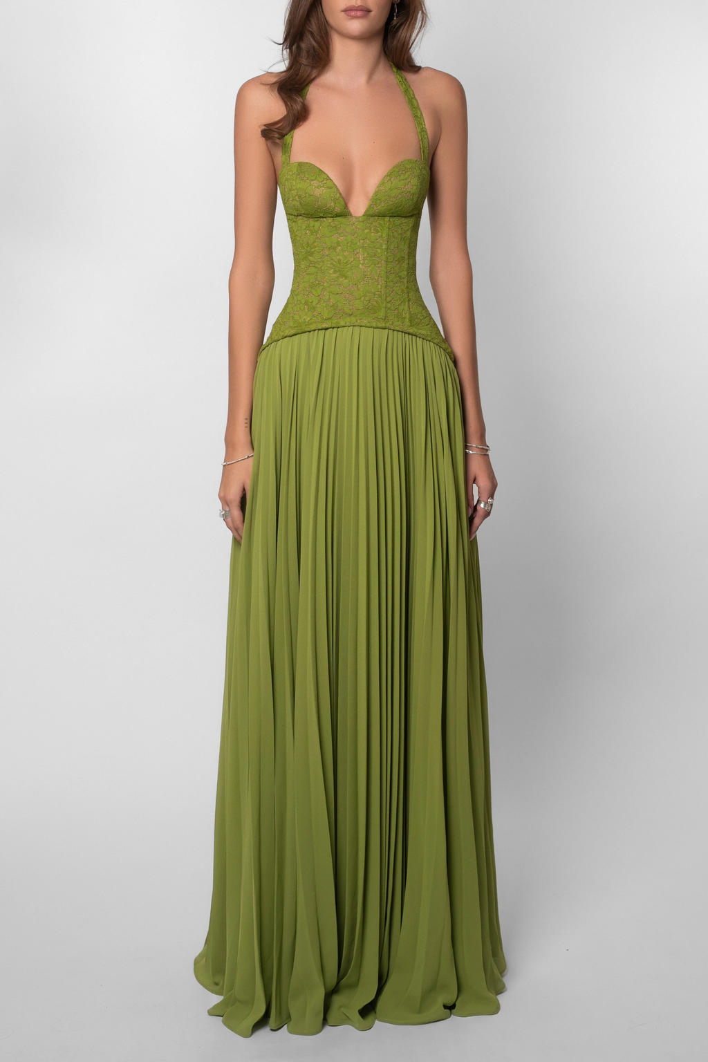 Elegant Maxi Dress with Lace Corset Bodice & Flowing Skirt for Women | Timeless Long Dress for Special Occasions