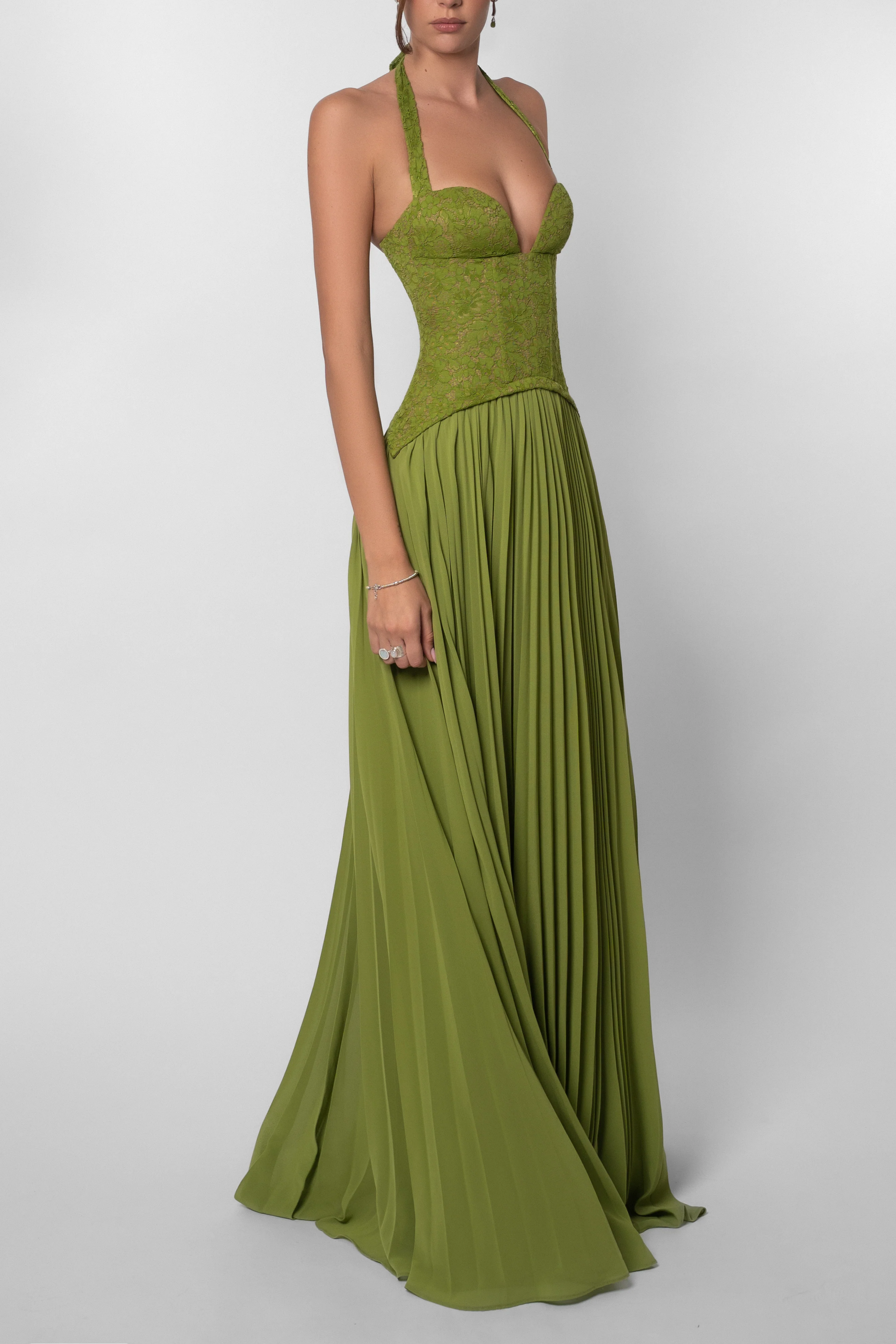 Elegant Maxi Dress with Lace Corset Bodice & Flowing Skirt for Women | Timeless Long Dress for Special Occasions