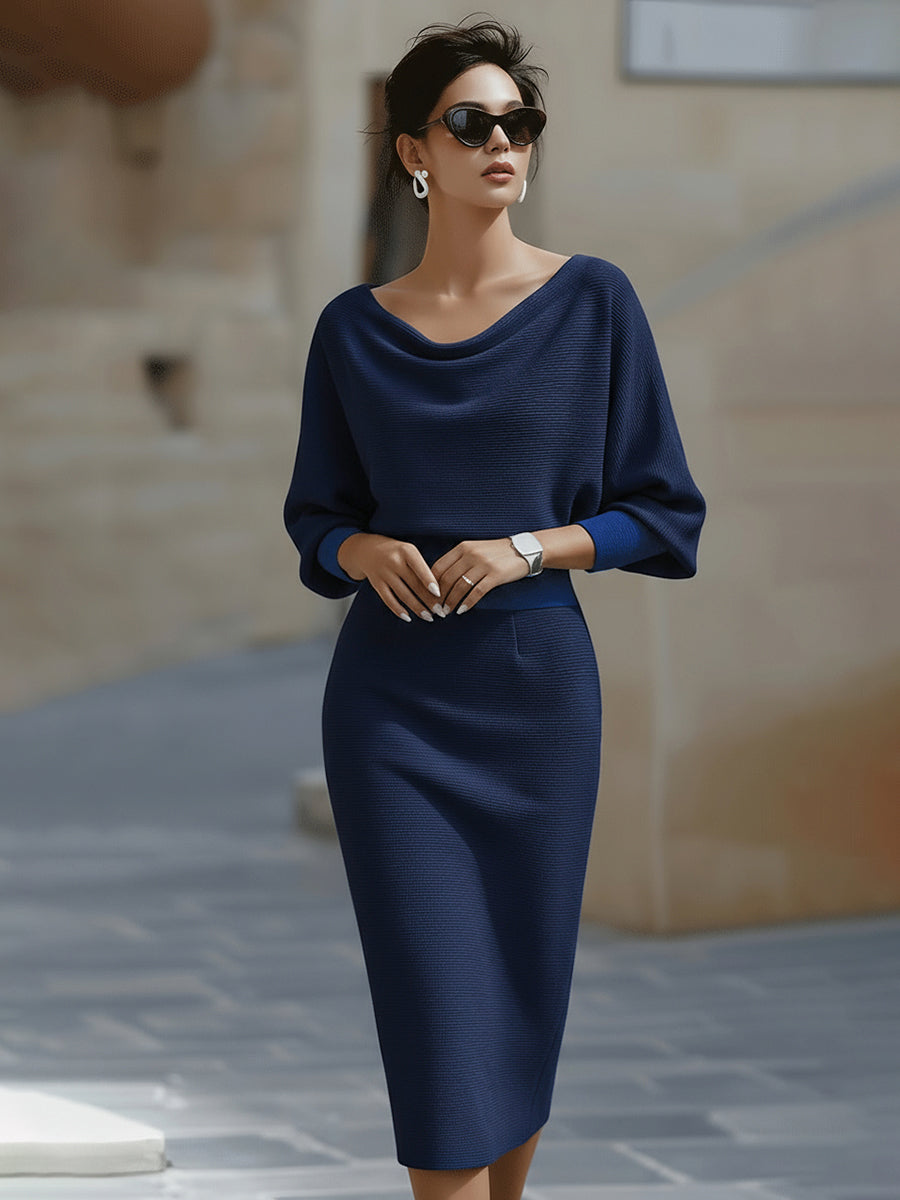 Elegant White Dress | Women's Midi Cocktail Dress with Draped Cowl Neckline | Timeless Style for Formal Occasions