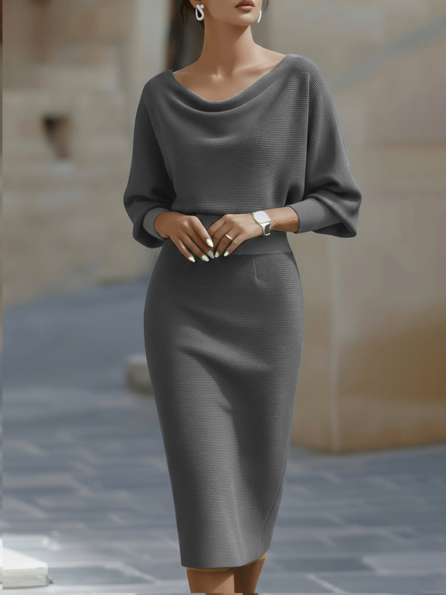 Elegant White Dress | Women's Midi Cocktail Dress with Draped Cowl Neckline | Timeless Style for Formal Occasions