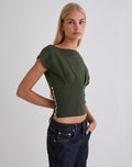 Women's Knit Fashion Top with Keyhole Detail in Khaki for Everyday Wear