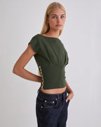 Women's Knit Fashion Top with Keyhole Detail in Khaki for Everyday Wear