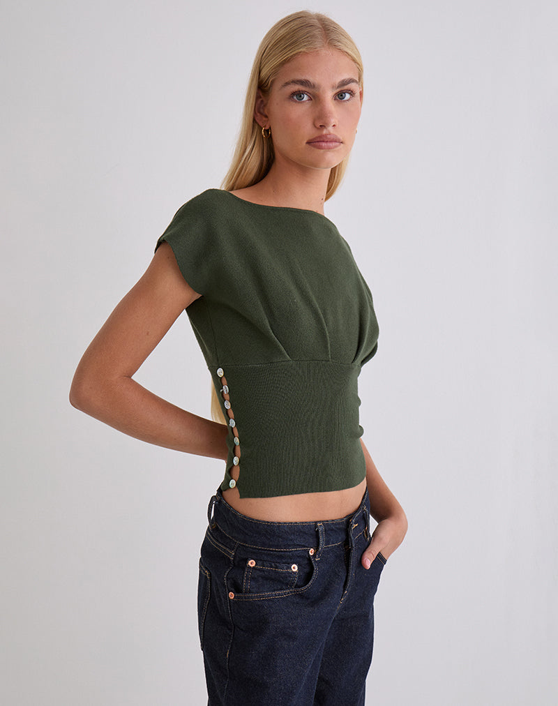 Women's Knit Fashion Top with Keyhole Detail in Khaki for Everyday Wear