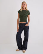 Women's Knit Fashion Top with Keyhole Detail in Khaki for Everyday Wear