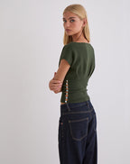 Women's Knit Fashion Top with Keyhole Detail in Khaki for Everyday Wear