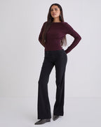 Women's Knit Long Sleeve Top with Keyhole Detail in Plum for Everyday Wear