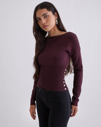 Women's Knit Long Sleeve Top with Keyhole Detail in Plum for Everyday Wear