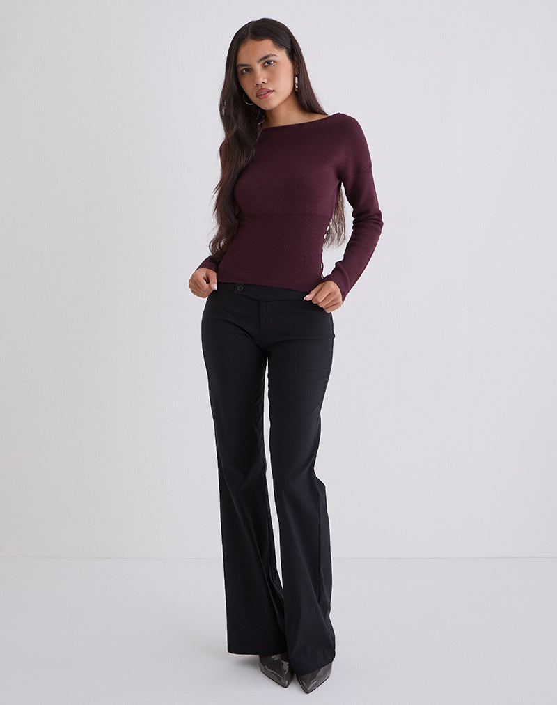 Women's Knit Long Sleeve Top with Keyhole Detail in Plum for Everyday Wear