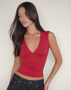 Women's Stretch Lycra Fashion Bodycon Top in Red for Everyday Wear