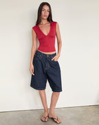 Women's Stretch Lycra Fashion Bodycon Top in Red for Everyday Wear