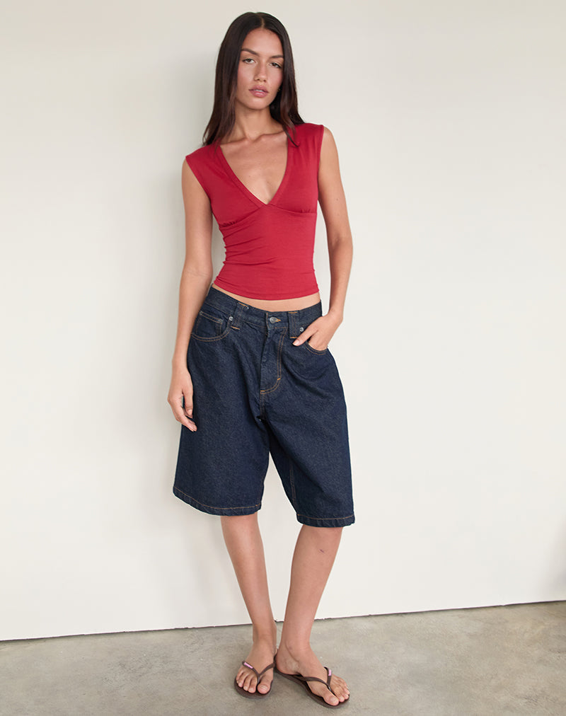 Women's Stretch Lycra Fashion Bodycon Top in Red for Everyday Wear