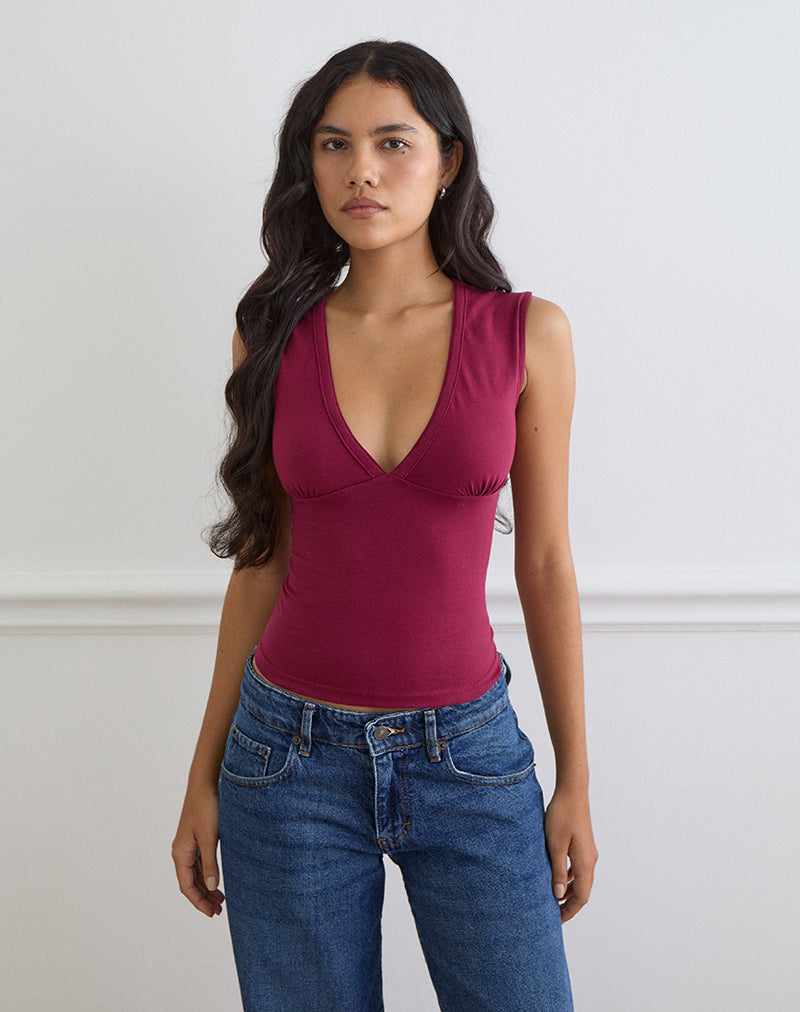 Women's Stretch Lycra Fashion Bodycon Top in Burgundy for Everyday Wear