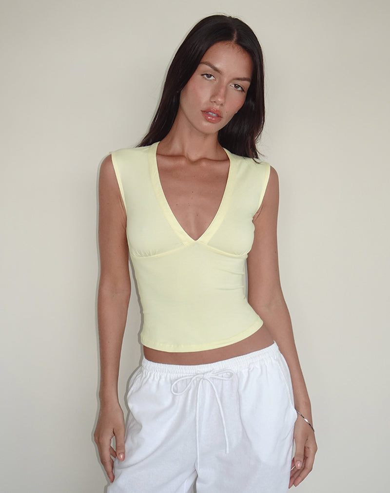 Women's Stretch Lycra Fashion Bodycon Top in Lemon for Everyday Wear