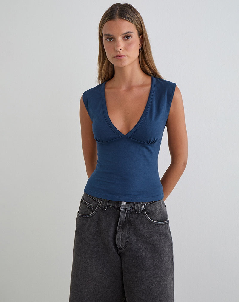 Women's Stretch Lycra Fashion Bodycon Top in Navy for Everyday Wear