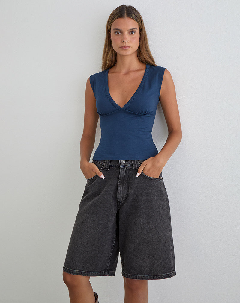 Women's Stretch Lycra Fashion Bodycon Top in Navy for Everyday Wear