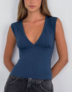 Women's Stretch Lycra Fashion Bodycon Top in Navy for Everyday Wear