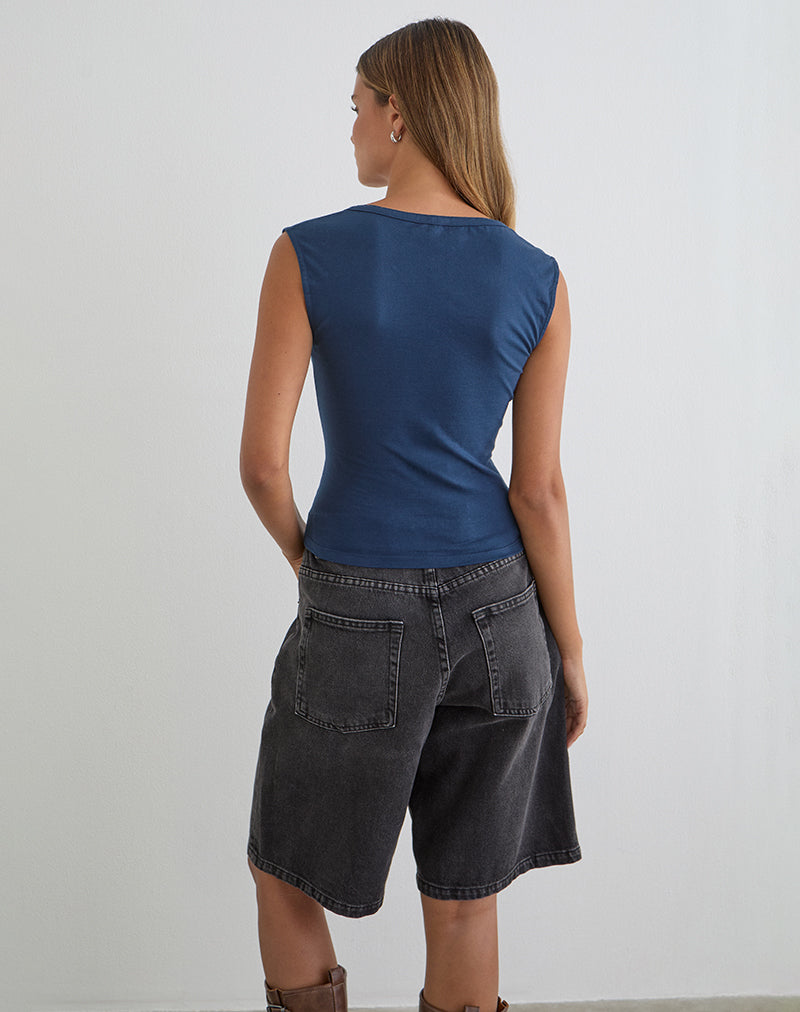 Women's Stretch Lycra Fashion Bodycon Top in Navy for Everyday Wear