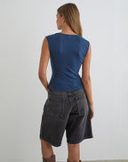 Women's Stretch Lycra Fashion Bodycon Top in Navy for Everyday Wear