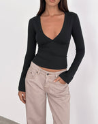 Women's Stretch Lycra Long Sleeve Bodycon Top in Black for Everyday Wear
