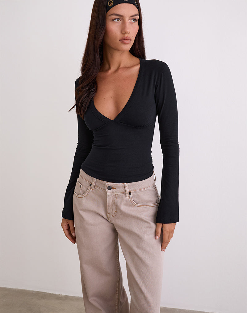 Women's Stretch Lycra Long Sleeve Bodycon Top in Black for Everyday Wear