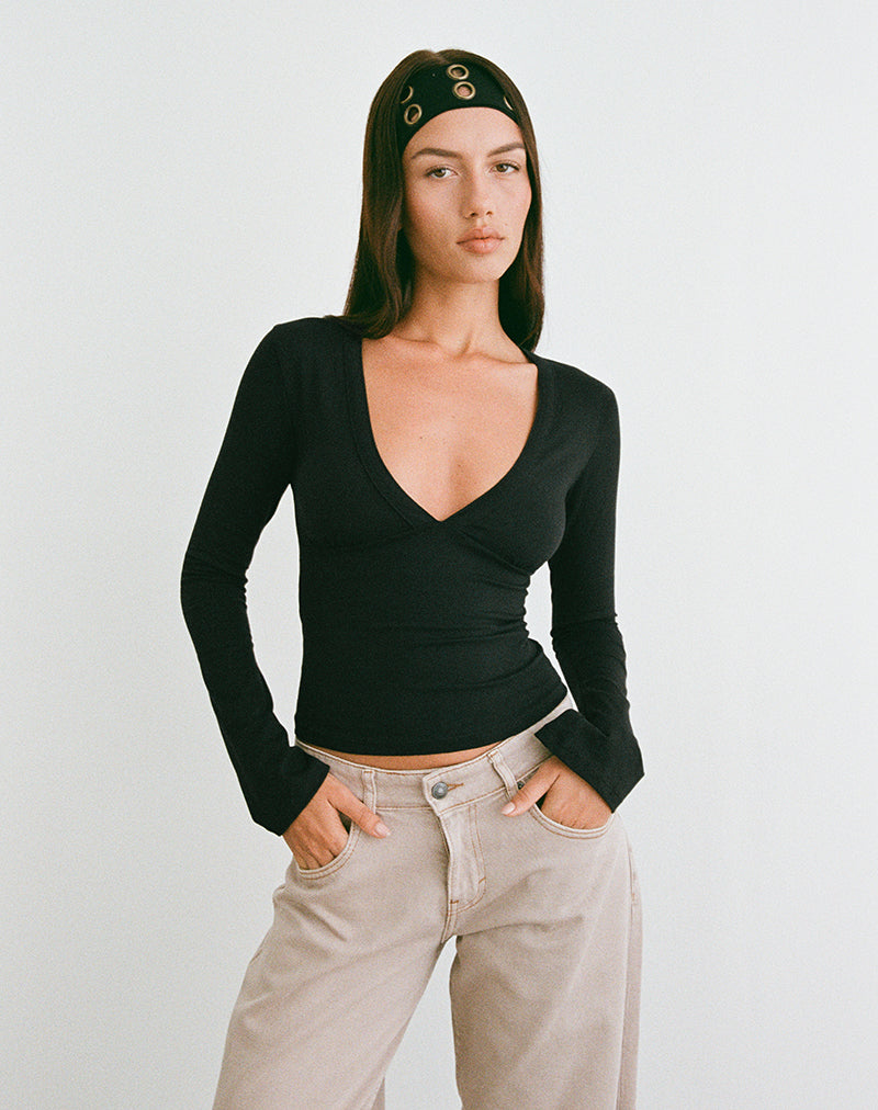 Women's Stretch Lycra Long Sleeve Bodycon Top in Black for Everyday Wear