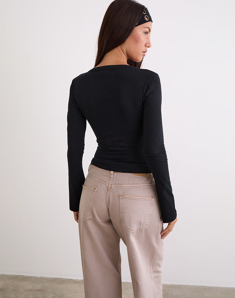Women's Stretch Lycra Long Sleeve Bodycon Top in Black for Everyday Wear
