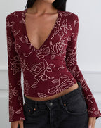 Women's Rayon Jersey Long Sleeve Bodycon Top in Rose for Everyday Wear