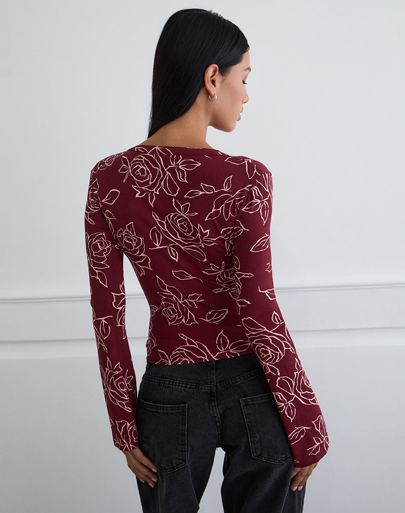 Women's Rayon Jersey Long Sleeve Bodycon Top in Rose for Everyday Wear