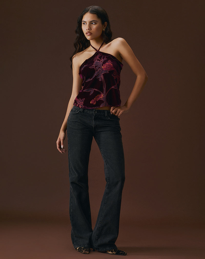 Women's Lace Halterneck Top in Burgundy for Everyday Wear