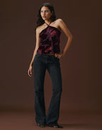 Women's Lace Halterneck Top in Burgundy for Everyday Wear