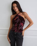 Women's Lace Halterneck Top in Burgundy for Everyday Wear