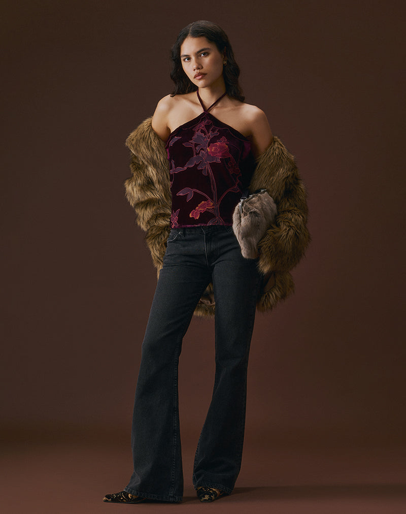 Women's Lace Halterneck Top in Burgundy for Everyday Wear