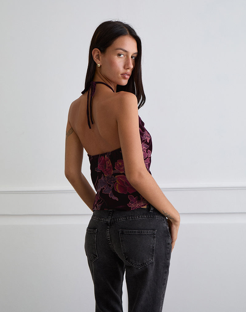 Women's Lace Halterneck Top in Burgundy for Everyday Wear