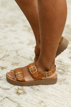 Women's Faux Leather Flat Open-Toe Sandals in Gold with Cushioned Sole for All-Day Comfort