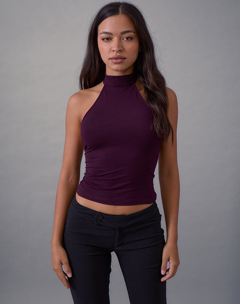 Women's Rayon Jersey Halterneck Top in Black for Everyday Wear
