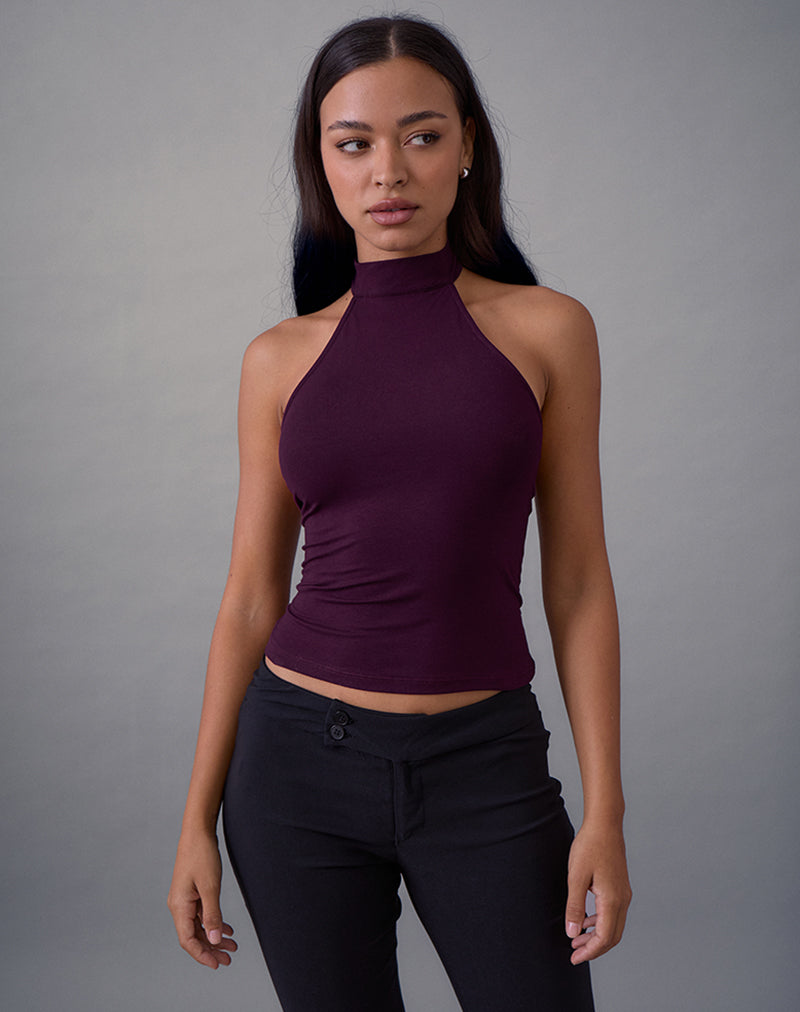 Women's Rayon Jersey Halterneck Top in Black for Everyday Wear