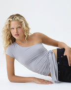 Women's Rayon Jersey Fashion Bodycon Top with Asymmetric Neckline for Everyday Wear
