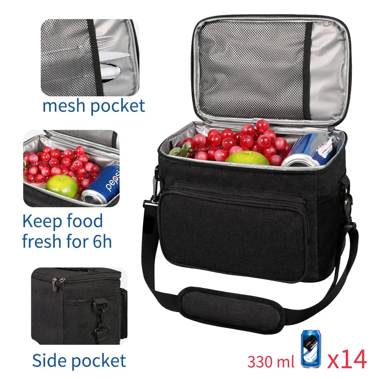 Insulated Lunch Bag with Adjustable Shoulder Strap | Spacious Design for All-Day Freshness