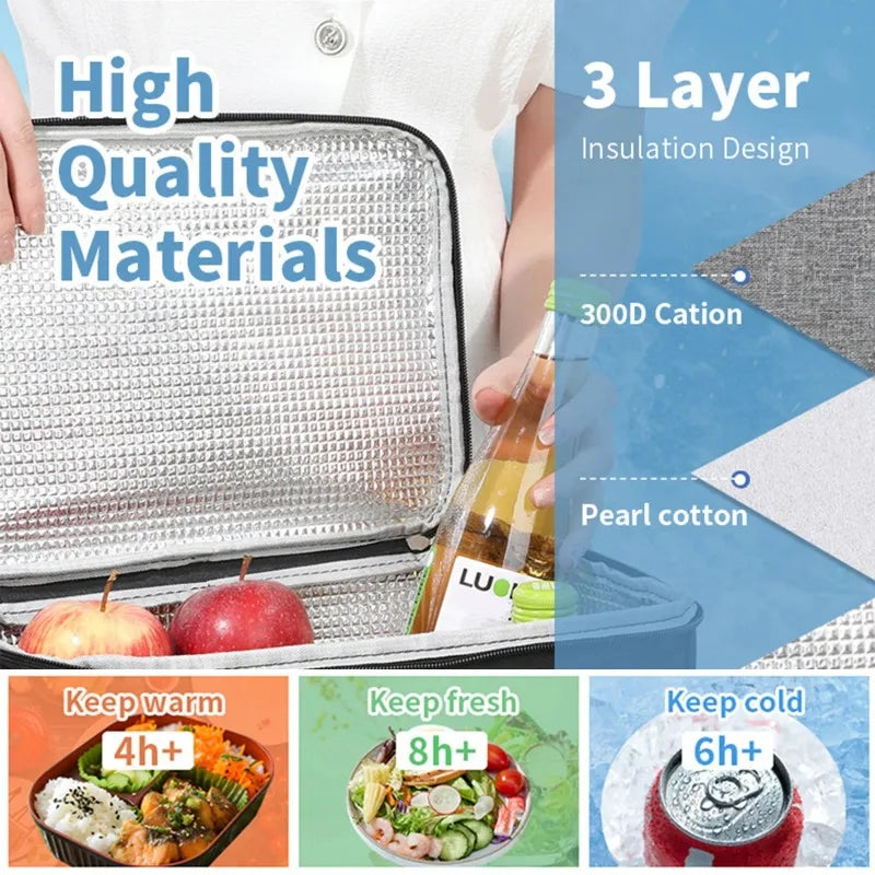 Insulated Lunch Bag with Adjustable Strap & Waterproof Design for Food Preservation