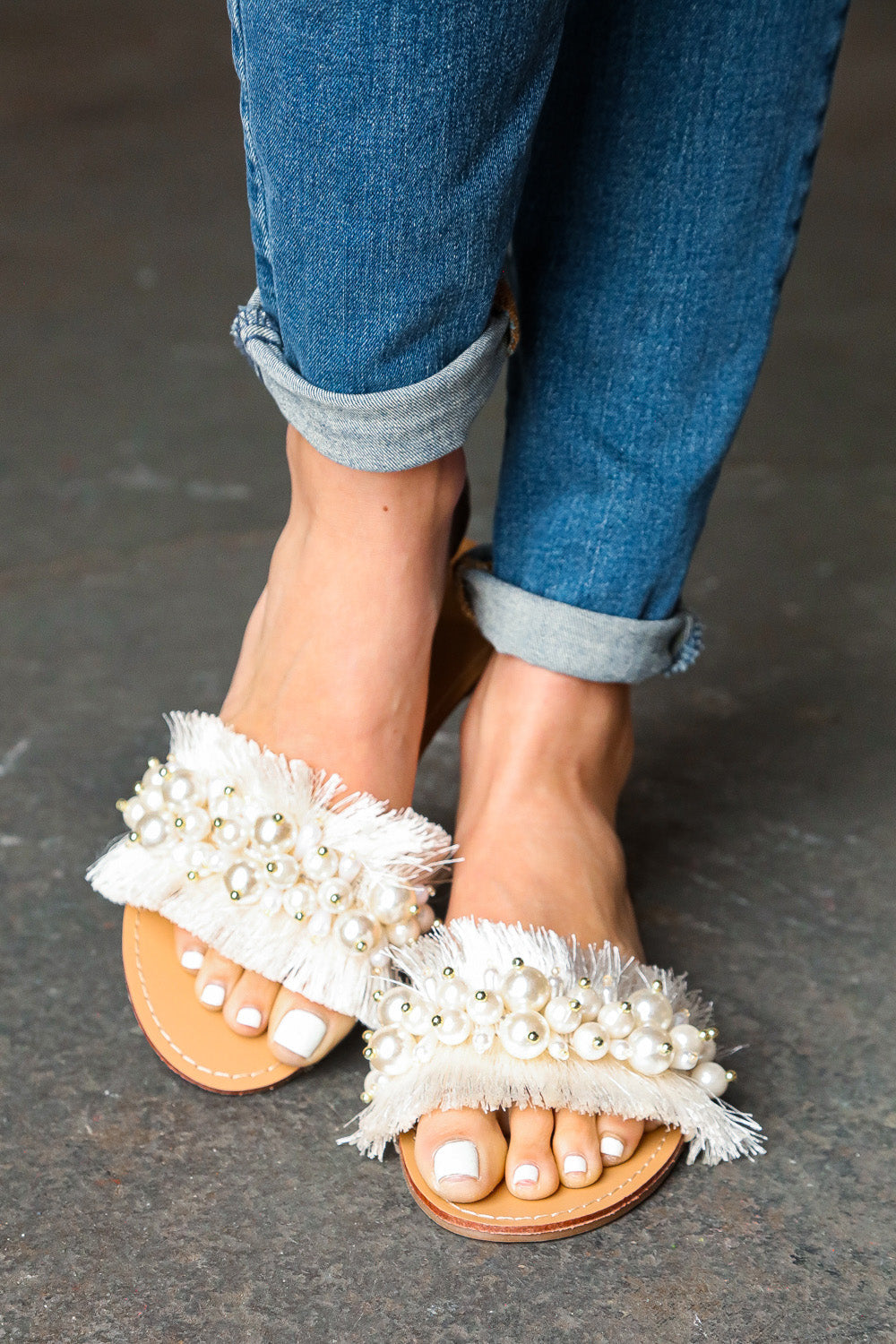 Women's Linen Slip-On Flat Sandals in Ivory with Cushioned Sole for All-Day Comfort