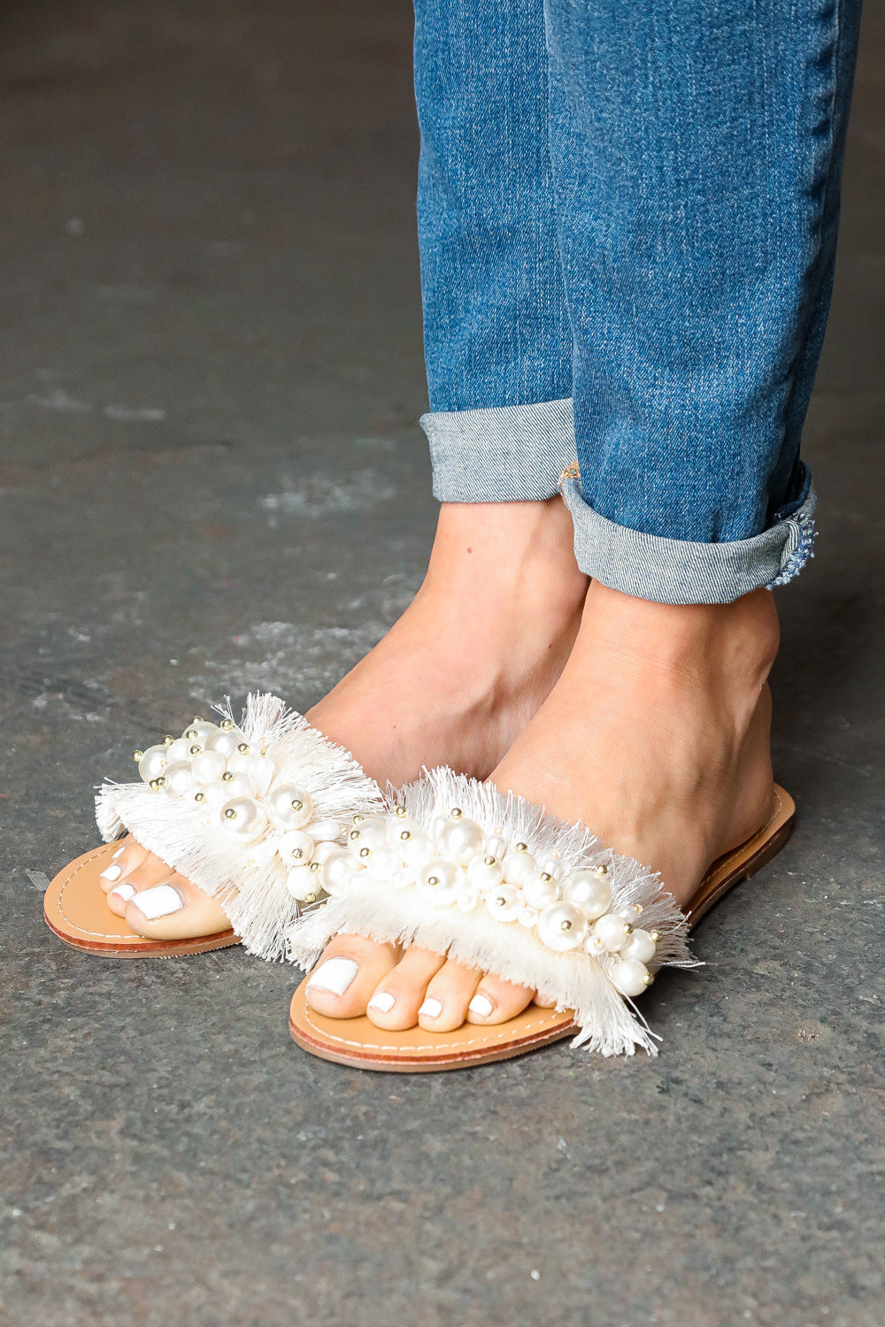 Women's Linen Slip-On Flat Sandals in Ivory with Cushioned Sole for All-Day Comfort