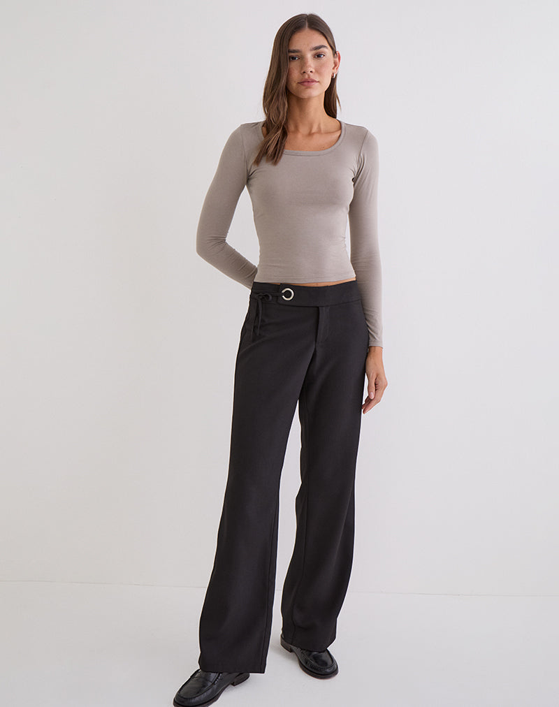 Women's Cotton Long Sleeve Bodycon Top with Scoop Neckline for Everyday Wear