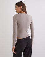 Women's Cotton Long Sleeve Bodycon Top with Scoop Neckline for Everyday Wear